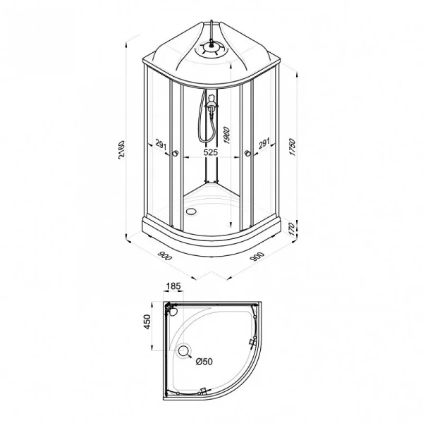 Душевая кабина Niagara Light 90х90 см хром матовый L90/17 (детальная фотография), полукруглые, четверть круга