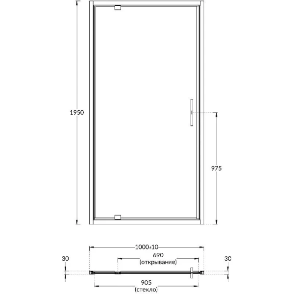 Душевая дверь в нишу Kerama Marazzi Vetro 100 см профиль хром VE.100.PD.CR (детальная фотография), современные, hi-tech