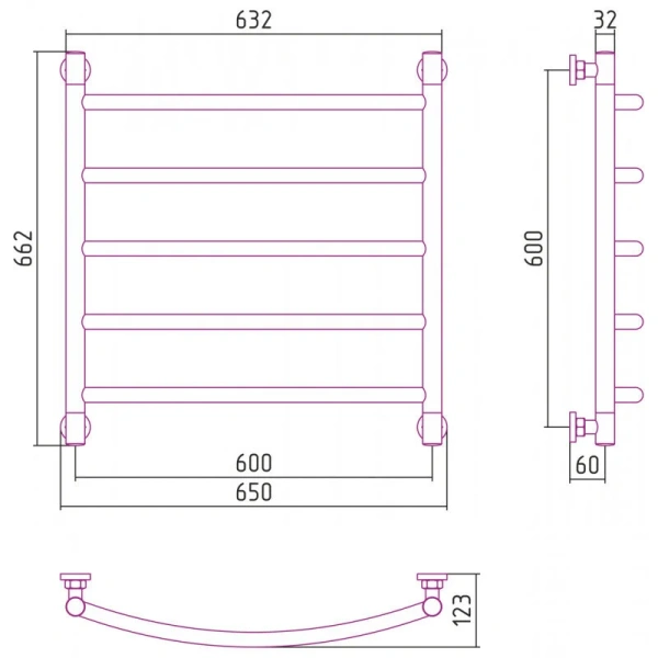 Полотенцесушитель водяной Сунержа Галант+ 60х60 см темный титан муар 15-0200-6060 (детальная фотография), современные, hi-tech