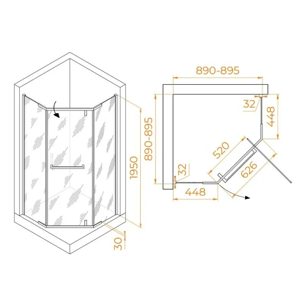 Душевой уголок RGW Hotel HO-081B 90x90 см профиль черный, стекло матовое 350608199-24 (детальная фотография), многоугольные