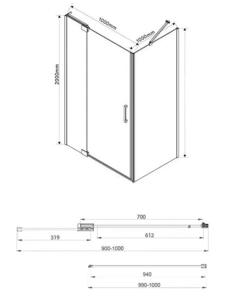 Душевой уголок Vincea Extra 100х100 см профиль хром VSR-1E901010CL (детальная фотография), прямоугольные, квадратные