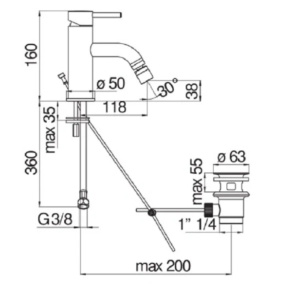 Смеситель для биде Nobili Live черный матовый LV00119/1BM (детальная фотография), для биде