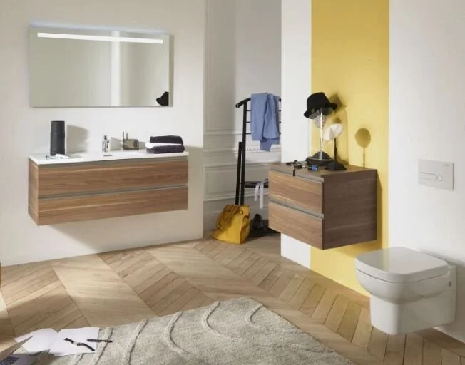 Тумба под раковину подвесная Jacob Delafon Vox 100 см белый EB2025-RA-N18 (детальная фотография), подвесная, пристенная