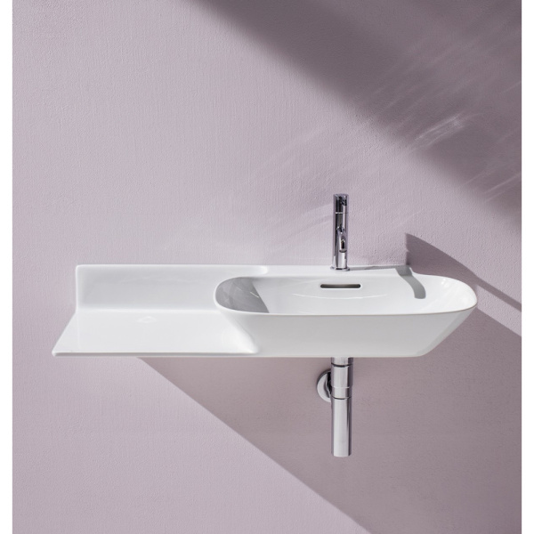 Раковина Laufen Ino 90 см полка слева белая матовая 8.1330.1.757.104.1 (детальная фотография), современные, hi-tech