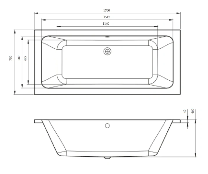 Ванна акриловая C-Bath Fortuna 170 x 75 см прямоугольная, белый, CBQ017001 (детальная фотография), современныe, hi-tech