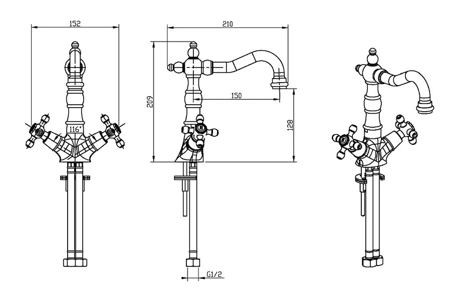 Смеситель для раковины Boheme Camelia высокий (детальная фотография), для раковины