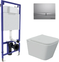 Унитаз с инсталляцией BERGES Floe клавиша F2 хром матовый