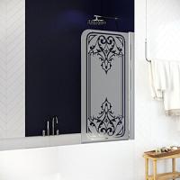 Душевая шторка на ванную профиль глянцевый хром рисунок прозрачный стекло матовоее Vegas-glass