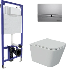 Унитаз с инсталляцией BERGES Floe клавиша F2 хром матовый