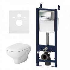 Унитаз с инсталляцией Am.Pm Like с сиденьем микролифт и клавишей глянцевый хром