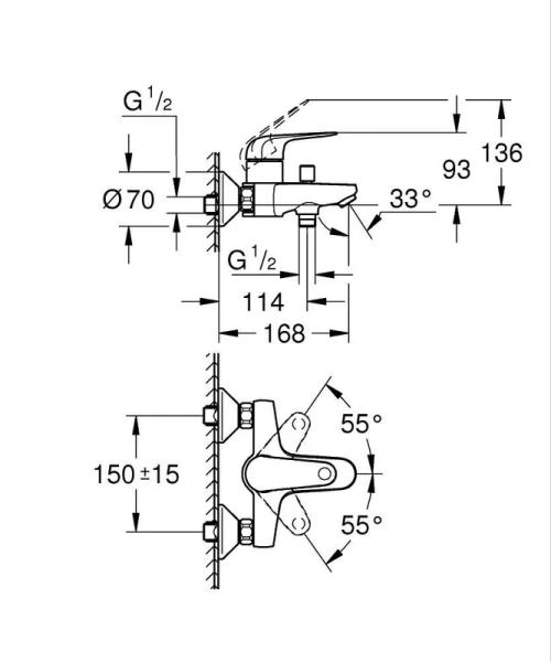 Смеситель для ванны Grohe Euroeco однорычажный 32743001 (детальная фотография), настенные