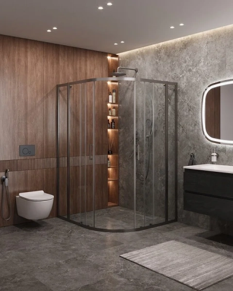 Душевой уголок Cezares Molveno 120х110 см стекло прозрачное профиль оружейная сталь MOLVENO-RH-22-120/110-C-GM-IV (детальная фотография), другие