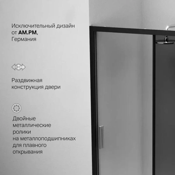Душевая дверь в нишу AM.PM Gem Solo 120 см профиль черный стекло тонированное W90G-120-1-195BG (детальная фотография), черные