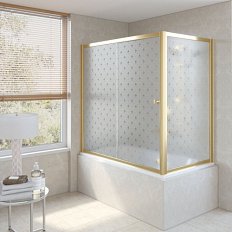 Душевая шторка на ванную профиль золотой стекло флёр-де-лис Vegas-glass