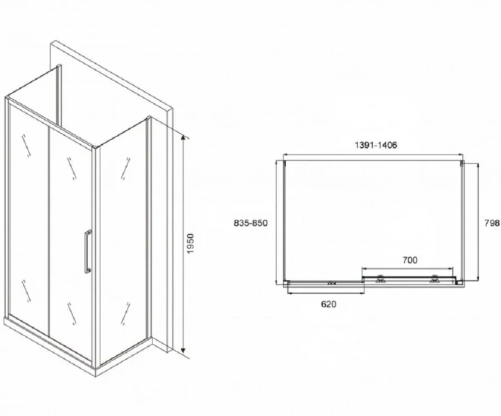 Душевой уголок Abber Schwarzer Diamant 140x85 см профиль черный AG30140BH-S85B-S85B (детальная фотография), современные, hi-tech
