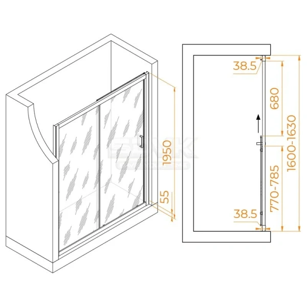 Душевая дверь в нишу RGW Passage PA-016 160 см стекло матовое-сатинат, профиль хром 350801616-21 (детальная фотография), современные, hi-tech