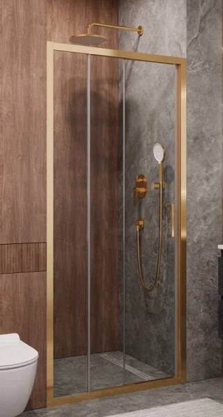 Душевая дверь в нишу Cezares Molveno 90 см стекло прозрачное профиль золото MOLVENO-BF-3-90-C-BORO-IV (детальная фотография)