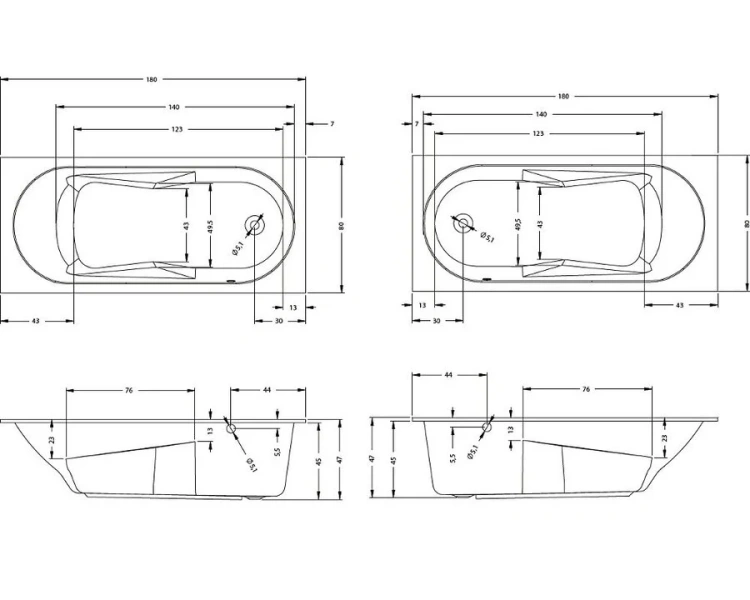 Акриловая ванна Riho Lazy Plug & Play B082005005/B083005005, 180 x 80 см, левая/правая, цвет белый (детальная фотография), современныe, hi-tech