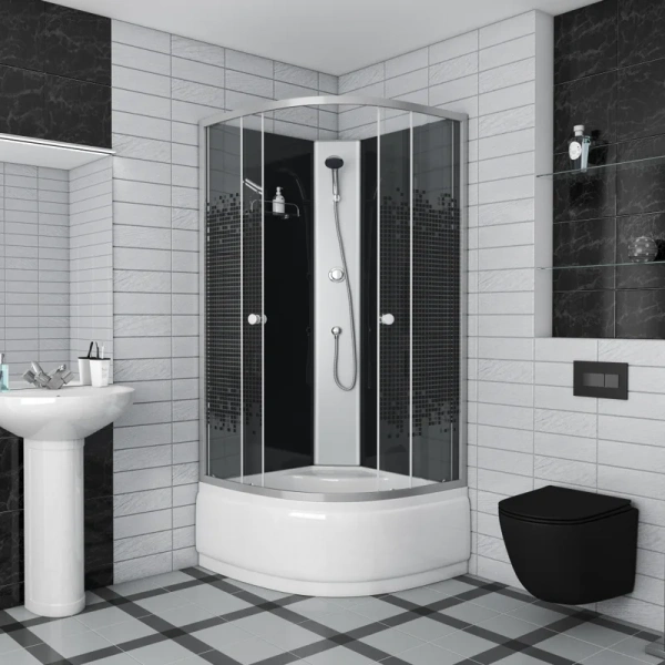 Душевая кабина Niagara Eco 90х90 см стекло мозаика 75081454BK (детальная фотография), полукруглые, четверть круга