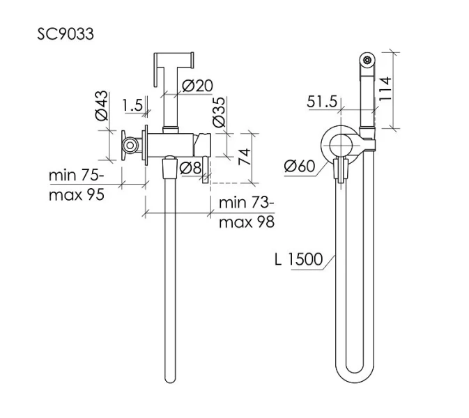 Гигиенический душ со смесителем Sancos Etna хром SC9033CH (детальная фотография), для туалета