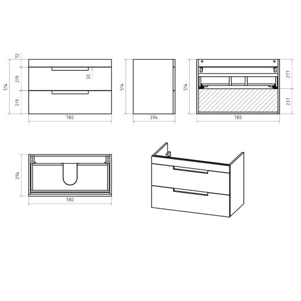Тумба под раковину подвесная Brevita Ariana 80 см с 2 ящиками, белая ARI-01080-0742Я (детальная фотография), в наличии