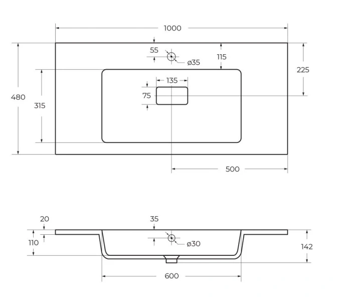 Раковина мебельная Cezares 100 см искусственный мрамор CZR-1000/480-LV-MR-PRS (детальная фотография), в наличии
