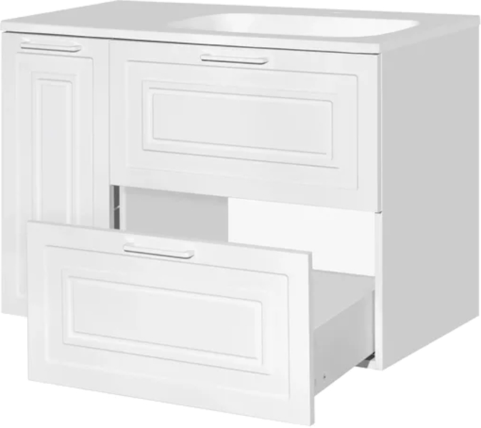 Тумба под раковину Style Line Альба 90 см правая, белая ЛС-000010054 (детальная фотография), комплект (набор), с корзиной для белья