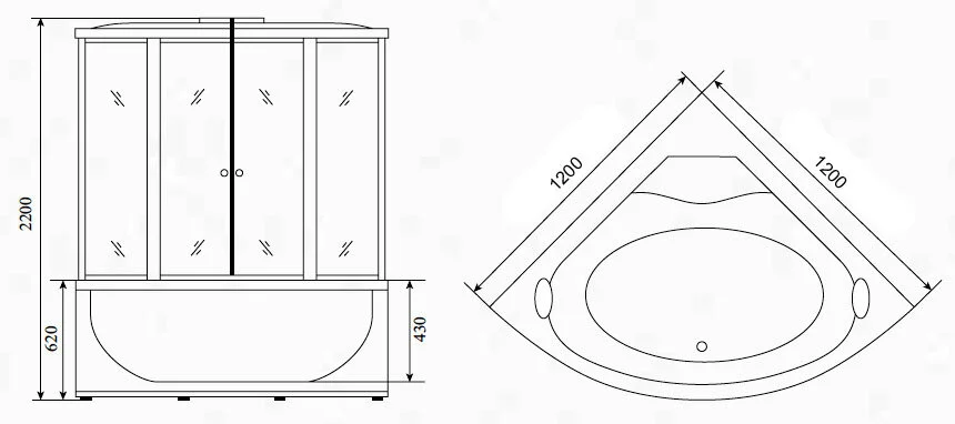 Душевой бокс Timo Standart 120x120 см высокий поддон T-1125 (детальная фотография), угловые