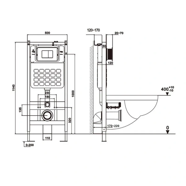 Унитаз с инсталляцией Abber Rechteck кнопка черная матовая AC1201MB-AC0105-AC0120MB (детальная фотография), с инсталляцией