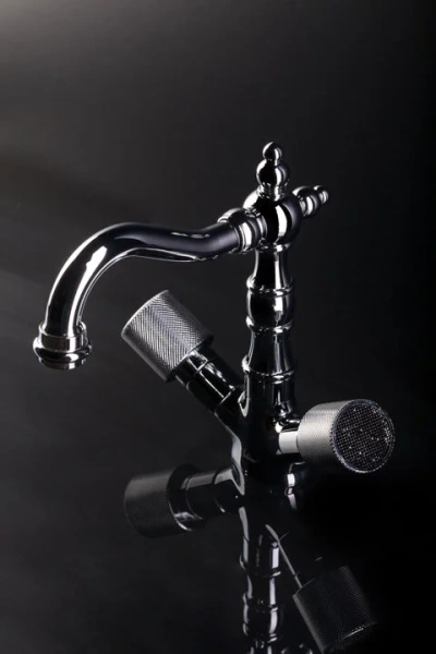 Смеситель для раковины Boheme Royal Cristal высокий (детальная фотография), хром, бронза, золото