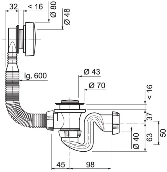 Слив-перелив Cersanit Lorena хром 63086 (детальная фотография), полуавтомат