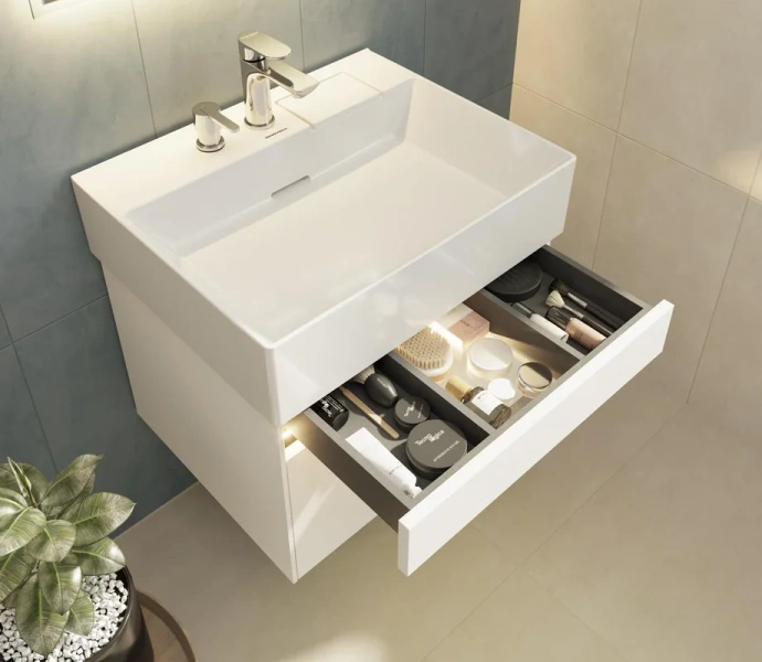 Тумба под раковину подвесная Kerama Marazzi Logica 60 см белая LOG.60.2\WHT (детальная фотография), подвесная, пристенная