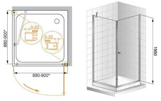Душевой уголок Cezares Elena 90x90 см стекло рифленое левосторонний ELENA-W-A-1-90-P-Cr-L (детальная фотография), 90х90