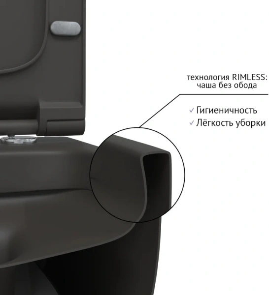 Унитаз подвесной BERGES Ego матовый антрацит 083218 (детальная фотография), подвесные, встраиваемые