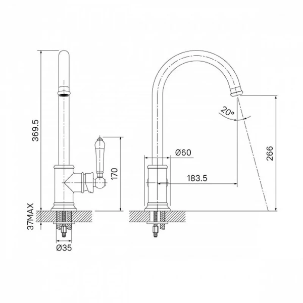 Смеситель для кухни IDDIS Oxford с белой ручкой OXFSBJ0i05 (детальная фотография), для кухни