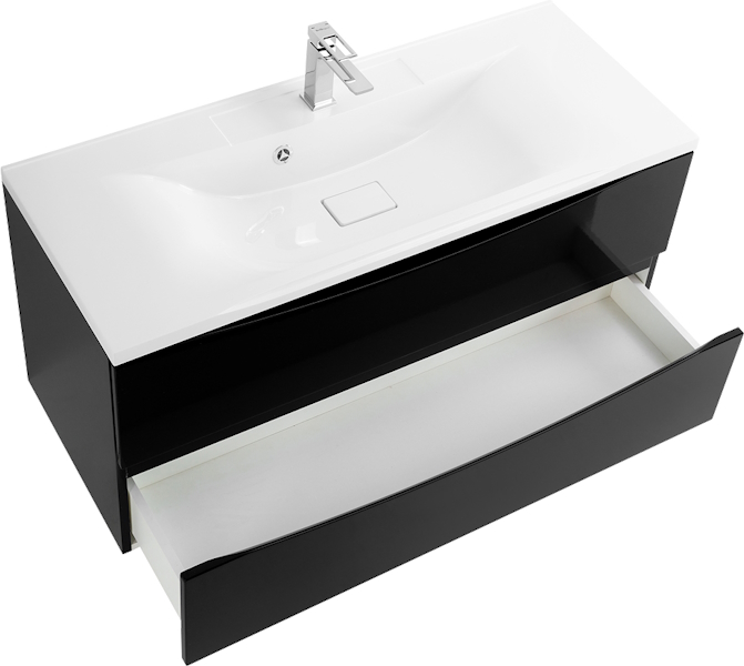 Тумба под раковину подвесная BelBagno Marino 120 см черная глянцевая MARINO-1200-2C-SO-NL-P (детальная фотография), моноблок