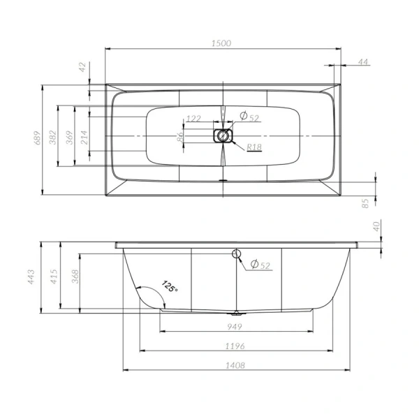 Ванна акриловая Am.Pm Func W84A-150-070W-A 150x70 прямоугольная (детальная фотография), в наличии
