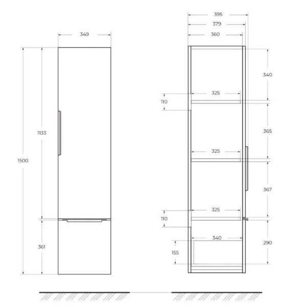 Шкаф-пенал подвесной Cezares Premium 35 см Grigio Nuvola 55504 (детальная фотография), в наличии