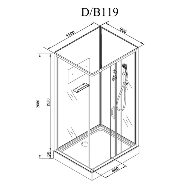 Душевая кабина Deto D 110x90 см без крыши D119 (детальная фотография), прямоугольные