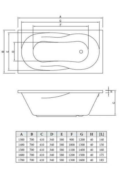 Акриловая ванна C-Bath Vesta CBQ005005 170 х 70 см, белая (детальная фотография), прямоугольные
