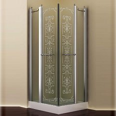 Душевой уголок, профиль бронза, прозрачное стекло, матовый узор, Romance Collection Skara