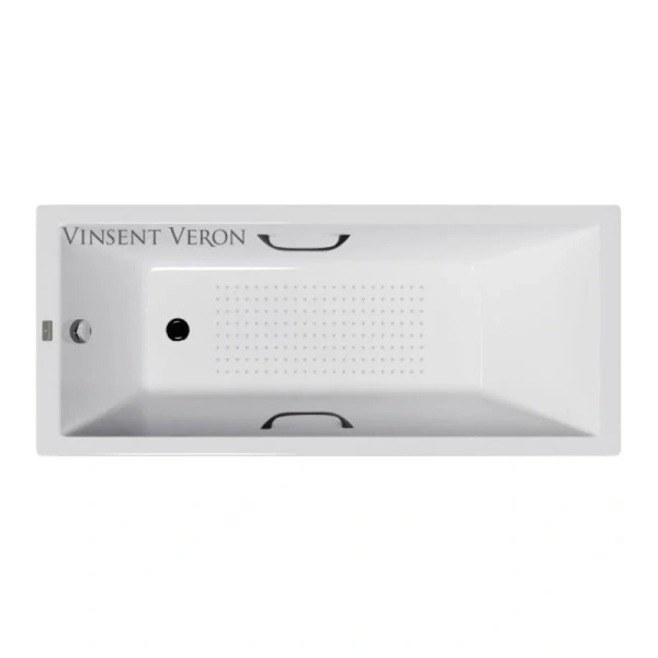 Чугунная ванна Vinsent Veron Square VSQ1407045H/VH0012BL-AS, 140 x 70 см, с антискользящим покрытием, ручки черные матовые, цвет белый (детальная фотография)