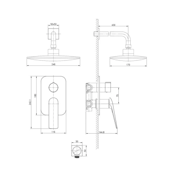 Душевой комплект Lemark Allegro встраиваемый LM5929CW (детальная фотография), душевые комплекты, наборы
