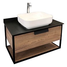 Тумба с раковиной подвесная Comforty Кёльн 90 см с черной столешницей