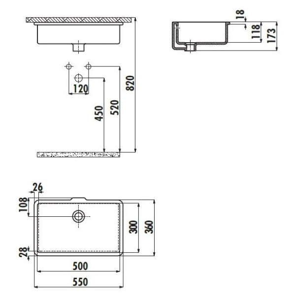 Раковина Creavit 55 см встраиваемая TP730-00CB00E-0000 (детальная фотография), современные, hi-tech