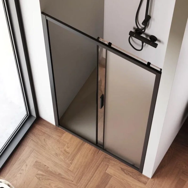 Душевая дверь в нишу AM.PM Gem Solo 100 см профиль черный стекло матовое W90G-100-1-195BM (детальная фотография), недорогие, в нишу, стеклянные