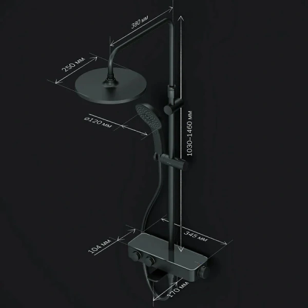 Душевая стойка Am.Pm Inspire 2.0 с термостатом F0750A522 (детальная фотография), черные