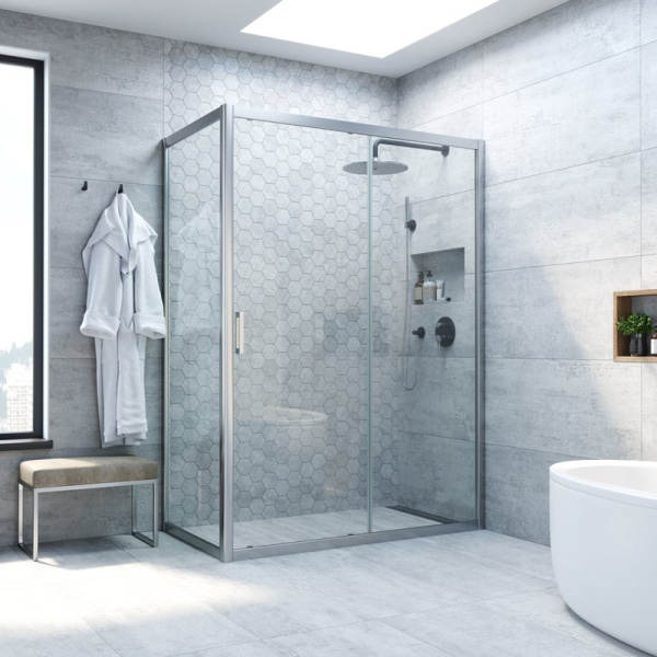 Душевой уголок профиль матовый хром стекло прозрачное Vegas-glass ZP+ZPV NOVO 150*100 07 01 (детальная фотография), прямоугольные