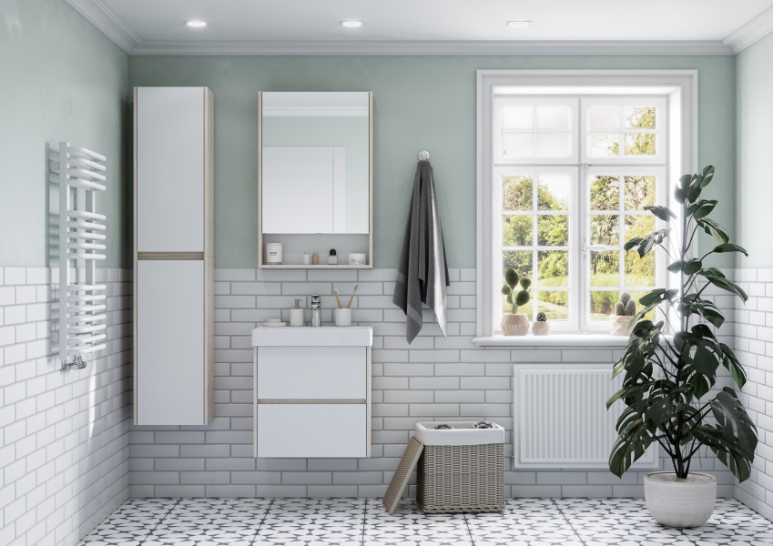 Тумба под раковину подвесная Акватон Сканди 55 см белая/дуб верона 1A251701SDB20 (детальная фотография), в наличии