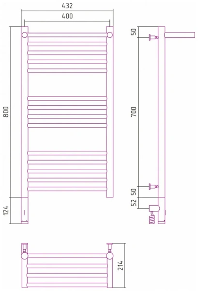 Полотенцесушитель электрический Сунержа Богема 3.0 40х80 см левый без покрытия 00-5806-8040 (детальная фотография), современные, hi-tech